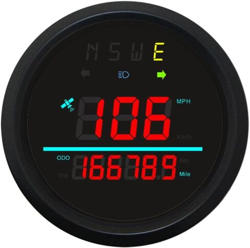 85mm Auto Digital Speedometer Odometer Tripmeter GPS Type 0-999 KM/H MPH with Turn Light High Beam 9-32VDC Waterproof for Car Motorbike Truck (RED) in Kuwait