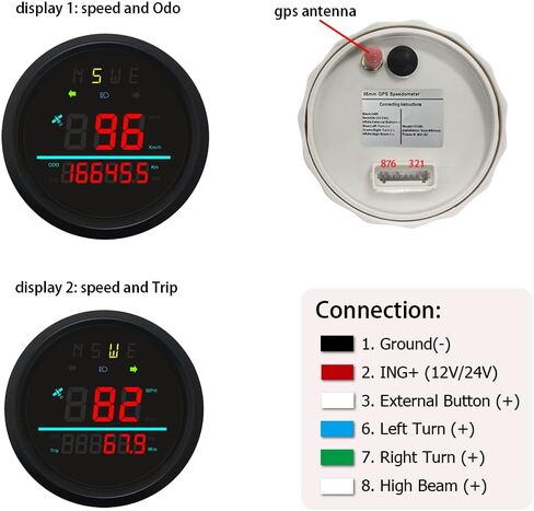 85mm Auto Digital Speedometer Odometer Tripmeter GPS Type 0-999 KM/H MPH with Turn Light High Beam 9-32VDC Waterproof for Car Motorbike Truck (RED) in Kuwait