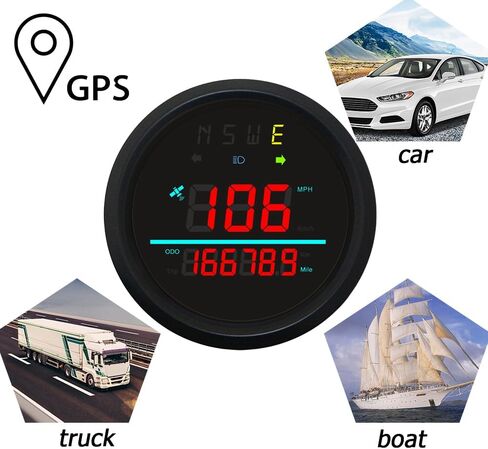 85mm Auto Digital Speedometer Odometer Tripmeter GPS Type 0-999 KM/H MPH with Turn Light High Beam 9-32VDC Waterproof for Car Motorbike Truck (RED) in Kuwait