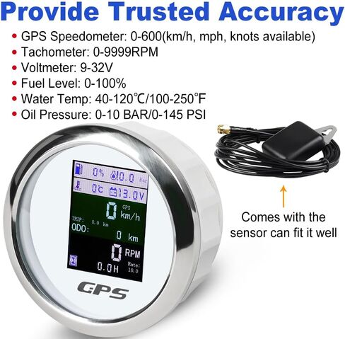 WATERWICH 85mm 6 in 1 Gauge Set Speedometer + Tachometer + Water Temperature Gauge + Fuel Level Meter + Oil Pressure Gauge + Voltmeter for Car Marine Truck Boat in Saudi Arabia