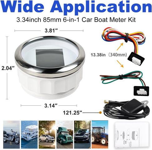 WATERWICH 85mm 6 in 1 Gauge Set Speedometer + Tachometer + Water Temperature Gauge + Fuel Level Meter + Oil Pressure Gauge + Voltmeter for Car Marine Truck Boat in Saudi Arabia