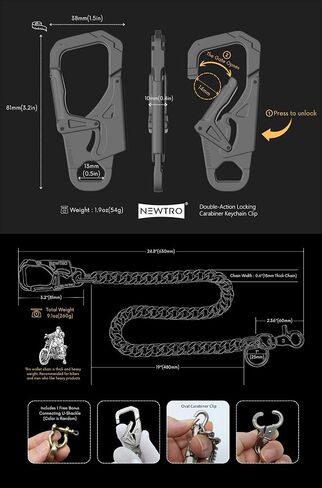 NEWTRO Wallet Chain Thick Heavy Duty with Double Action Locking Carabiner, Premium Rack Plating, Rugged Keychain for Men Bikers Pants Jeans in Kuwait