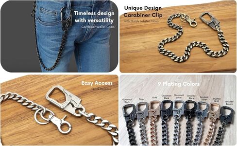 NEWTRO Wallet Chain Thick Heavy Duty with Double Action Locking Carabiner, Premium Rack Plating, Rugged Keychain for Men Bikers Pants Jeans in Kuwait