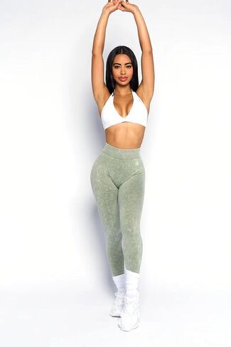Women’s Seamless Acid Wash Leggings - Stretch Knit, No Front Seam, Low V-Back Design, Enhanced Scrunch Butt in Saudi Arabia