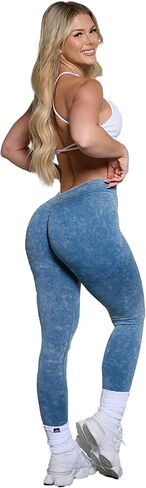Women’s Seamless Acid Wash Leggings - Stretch Knit, No Front Seam, Low V-Back Design, Enhanced Scrunch Butt in Saudi Arabia