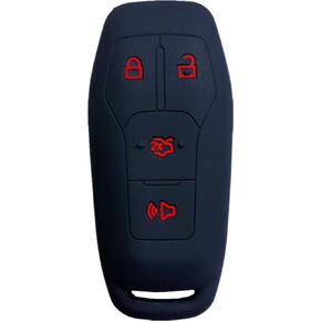 Silicone Keyless Entry Remote Key Fob Cover Case Protector Fit for Ford Mustang Fusion Edge Explorer F150 Black with Red 4 Buttons