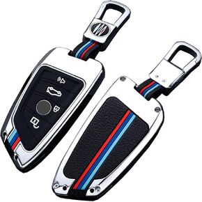 Key Fob Cover Case Fit for BMW 2 5 6 7 X1 X2 X3 X5 X6 Series Keychain Keyless Entry Remote Case Holder Zinc Alloy Key Protector (Gunmetal)