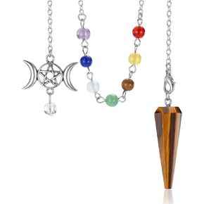 CrystaTears Green Avneturine Healing Crystal Pendulum for Divination Natural Hexagonal Chakra Quartz Crystal Point Stone Dowsing Pendulum for Wicca Witchcraft Reiki Healing Meditation Scrying