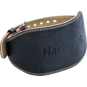 Harbinger Padded Leather Contoured Gym Weightlifting Belt with Suede Lining and Steel Roller Buckle for Lifting Support Small