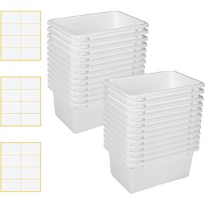 24 Pack Plastic Storage Bins Bulk Cubby Storage Bins Classroom Book Bins Storage Organizer Containers for Classroom Library Preschool Office Home Toys Books Organizing (White)