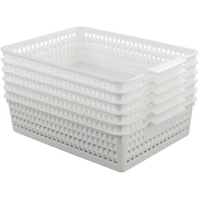 6-Pack Plastic Storage Trays Basket, Organization Basket Tray for Paper/File, White