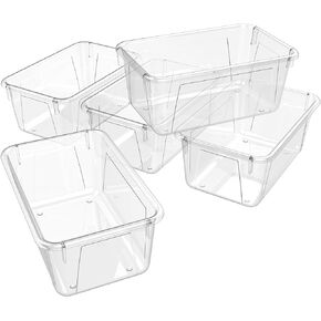 Storex Small Cubby Bins – Plastic Storage Containers for Classroom, 12.2 x 7.8 x 5.1 inches, Clear, 5-Pack (62464A05C)