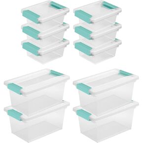 Sterilite Miniature Clip Storage Box w/Latch Lid, 6 Pack, & Medium Clip Storage Box w/Latch Lid, 4 Pack for Home, Office, and Workspace Organization