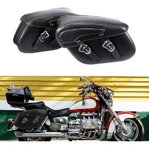 Motorcycle Saddlebags, Anti-water Universal Side Tool Bags, PU Leather Large Storage Saddle Bags, Fit for Honda Suzuki Yamaha Sportster Harley Softail Dyna Scooter Panniers 2PCS- Upgrade Style