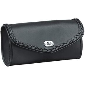 The Nekid Cow Motorcycle Windshield Bag with Braiding and Strong Closure - Classic Black Premium PVC Synthetic Leather - 10" Reinforced (Twist Lock)