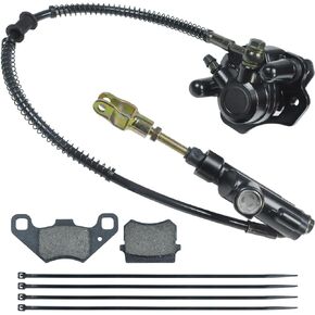 Rear Disc Brake Master Cylinder Caliper Assembly with Brake Pads for 50cc 70cc 90cc 110cc 125cc Tao Tao 110 Coolster 3050HD 3050C Peace Motorsports Apache Four Wheeler Quad ATV Parts Heavy duty