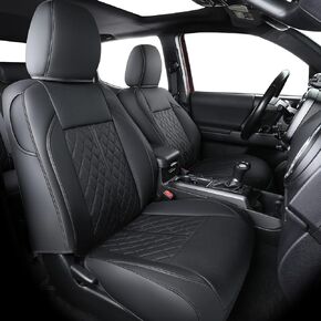 أغطية مقاعد أمامية من الجلد الصناعي LUCKYMAN CLUB Tacoma، تناسب 2016-2023 Toyota Tacoma Double Cab Access Cab العادية (زوج أمامي، أسود 2 قطعة)