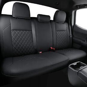 LUCKYMAN CLUB Tacoma Faux Leather Front Seat Covers, fit 2016-2023 Toyota Tacoma Double Cab Access Cab Regular Cab (Front Pair, Black 2 pcs)