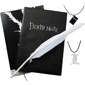 4 PCS Notebook Set L Leather Journal and Necklace Feather Pen Anime Accessories