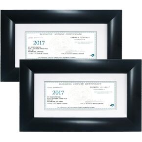GraduatePro 5x10 Business License Frame in Black, 3x7.5 with White mat for 3.5x8 License, Bank Check Frame with Real Glass for Wall and Tabletop