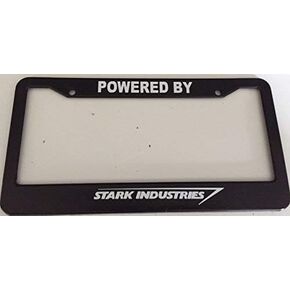 POGRTM Powered by Stark Industries Automotive Chrome Aluminum Alloy Black License Plate Frame Covers Metal Tag Holders 12" X 6"