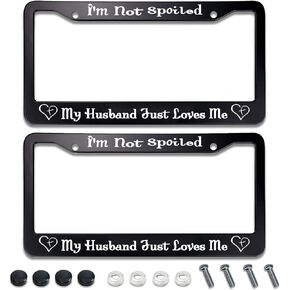 Blessed by God Spoiled by My Husband License Plate Frame,2 Pack Funny Humor Auto Car Tag Frame,Stainless Steel License Plate Cover Holder 2 Holes with Screw Caps for US Vehicles Size 12X6 Inch