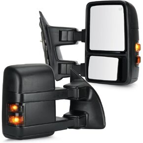 Youxmoto Towing Mirrors Fits 99-07 for Ford F-250 F-350 Super Duty Pickup Truck Tow Mirrors 1999 2000 2001 2002 2003 2004 2005 2006 2007, Power Adjust, Heated, Manual Telescoping/Folding; Turn Signal