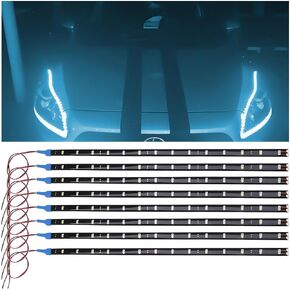 AUCELI 8PCS 30CM Car LED Strip Light, 12V Waterproof DRL Daytime Running Flexible Auto Neon Decorative Light for Indoor and Outdoor, Universal for Vehicle Motorcycle Boat Marine Golf Cart（Blue）
