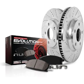 Power Stop K7347 Front Z23 Carbon Fiber Brake Pads with Drilled Slotted Brake Rotors Brake Kit For Acura ILX | Honda Accord | Honda Civic [Application Specific]