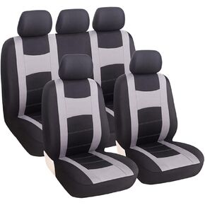 9PCS Car Seat Covers Full Set, Front Seat Covers with Matching Back Seat Cover for Cars, PolyCloth Car Seat Protectors with Split Bench Design, Car Interior Accessories for Most Cars (Beige)