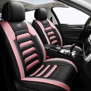 SF008 Universal Car Seat Covers, Breathable and Waterproof Faux Leather Car Seat Covers, Suitable for Most Cars and SUV Sedans (Black and Pink, 5 Seats Complete Set)