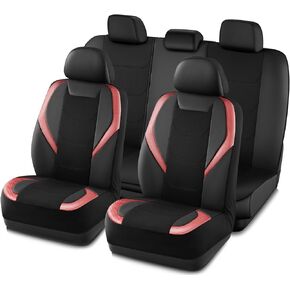 Car Seat Cover, Leather Carbon Fiber Full Set Car Seat Cover, Automotive Interior Cover, Universal Fit for Most Cars, SUVs and Trucks and Vans Airbag Compatible (Full Set Red)