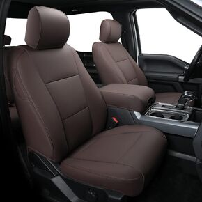 أغطية مقاعد من الجلد الصناعي F150، مقاس مخصص 2015-2024 Ford F150 SuperCrew، و2017-2024 F250 F350 F450 Super Duty Crew Cab (مجموعة كاملة، أسود ورمادي)