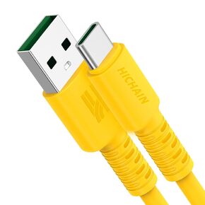 USB C Charger Cable Yellow 4 ft, 100W Silicone Type C Fast Charging Cord Data Sync USB C to USB C Cable for Phone Samsung Galaxy Pixel Xiaomi PS5 JC-CCY4