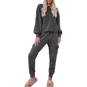 TOLENY Women's 2 Piece Outfits Sweatsuit Pullover Sweatshirt and Long Cargo Pants Tracksuit Sets