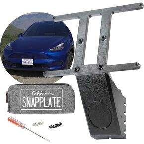 SnapPlate® Front License Plate Holder for Tesla Model X - Safety-Optimized Breakaway Design, Anti-Theft, Removable, Height-Adjustable, USA Made and Patented