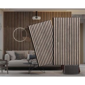 3D Fluted Sound Absorbing Acoustic Wood SLAT Wall Panels (94.48 * 23.62in. 2PCS Coverage), (Natural Oak)