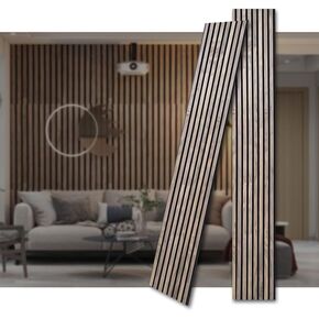 3D Fluted Sound Absorbing Acoustic Wood SLAT Wall Panels (94.48 * 23.62in. 2PCS Coverage), (Natural Oak) in Saudi Arabia