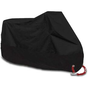 Waterproof Motorcycle Cover, Universally Fits up to 108" Motors, 2 Lock-Holes Design, All Weather Protection, Anti-Theft, Durable & Tear Proof (Black-XXXXL)
