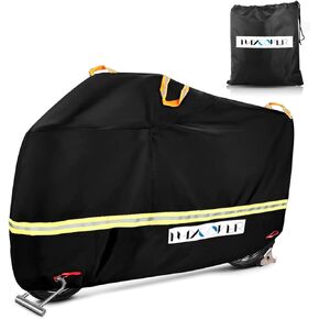 Waterproof Motorcycle Cover,Winter Snow Cover All-Weather Outdoor Protection & Reflective Anti-Tear Heavy Motorcycle Cover for Harley, Honda, Suzuki, Kawasaki, Yamaha Motors-XL(96.5x41.3x49.2 inch)