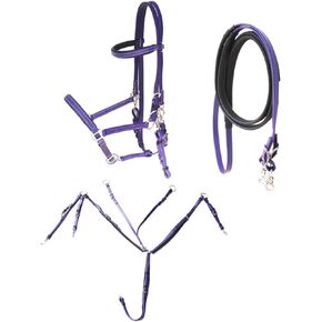 Horse PVC Coated Endurance 3-Piece Set Halter Bridle Breast Collar Reins 40MIB01