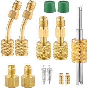 R410A Mini Split Adapters, R410A Charging Vacuum Port Connector with 5/16" Female to 1/4" Male and R134A Refrigerant Tank Adapter for HVAC Refrigerant System