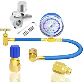R134a Refrigerant Recharge Hose Kit-A/C Freon Charging Hose Set, with BPV-31 Bullet Piercing Tap Valve, AC Retrofit Valve, R134a Self Sealing Adapter, for Home/Car A/C Refrigerant System