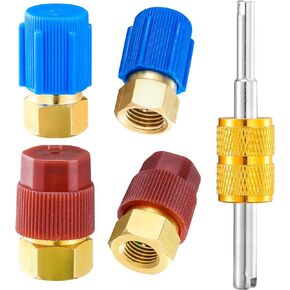 R12 to R134A Conversion Kit, R12 to R134A AC Retrofit Fitting Adapter, High/Low Fitting Port Retrofit 1/4’’to 7/16"-20 UNF Conversion Adapter, for AC Air Conditioner Refrigerant