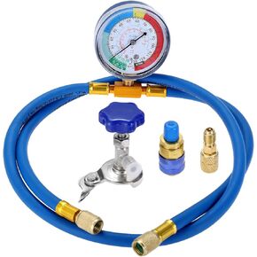 R134A A/C Charging Hose Can Tap with Gauge, Refrigerant/Freon Recharging Hose Kit 1/4" SAE Port for Home & Car Air Conditioning, Connect R134A R-12 R-22