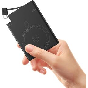 Auskang Portable Charger with Built in Lightning Cable 5000 mAh Magnetic Non- Wireless Small Slim Power Bank for iPhone 14 13 12 11 X 8 7 6 5 SE Series (Not for iPhone 15 Series)