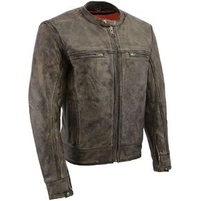 Milwaukee Leather MLM1550 Men's Vented Black-Beige Distressed Leather Scooter Style Motorcycle Jacket w/Liner