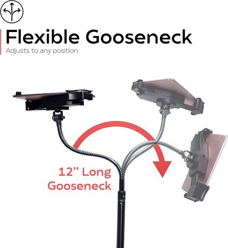 Gooseneck Floor Stand – CTA Height-Adjustable Gooseneck Floor Stand with 360-Degree Rotation for iPad 10th Gen 10.9" - iPad 7/8/9 Gen 10.2" - iPad Air 4 & 7-13" Tablets - Black (PAD-AFS) in Saudi Arabia