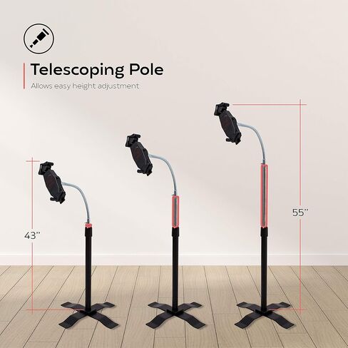 Gooseneck Floor Stand – CTA Height-Adjustable Gooseneck Floor Stand with 360-Degree Rotation for iPad 10th Gen 10.9" - iPad 7/8/9 Gen 10.2" - iPad Air 4 & 7-13" Tablets - Black (PAD-AFS) in Saudi Arabia