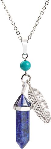 Hexagonal Pendant Necklace with Leaf Decor Adjustable Chain Reiki Energy Healing Crystals Stone Gemstone Point Natural Spiritual Quartz Jewelry for Women Men in Saudi Arabia